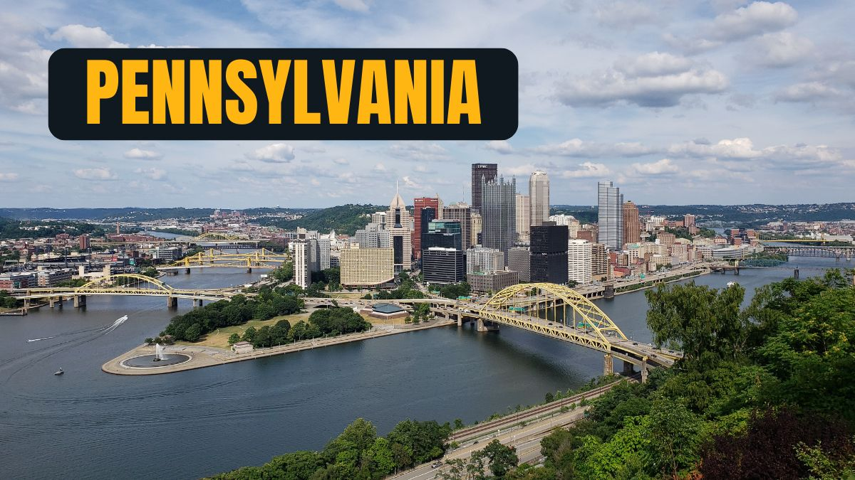 Pennsylvania Hotels – Teen Hotel Reviews graphic featuring the Pittsburgh skyline with bridges and rivers, created for This Teen Travelz