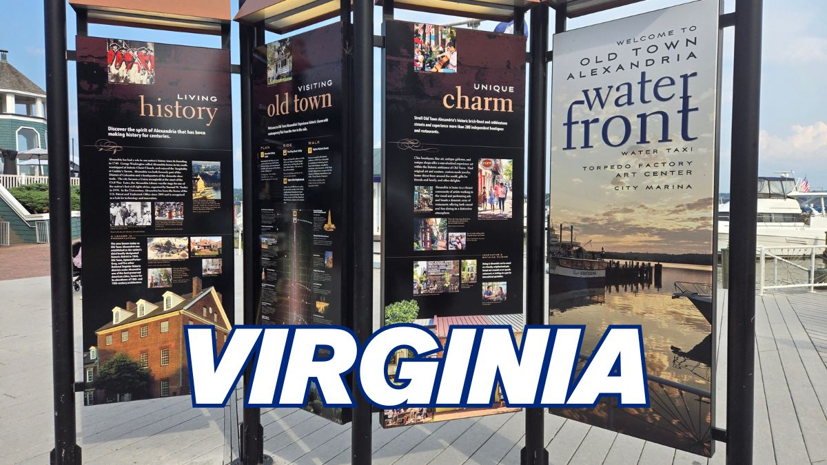 Virginia Hotels – Teen Hotel Reviews graphic featuring Old Town Alexandria waterfront signs and marina view with This Teen Travelz logo.