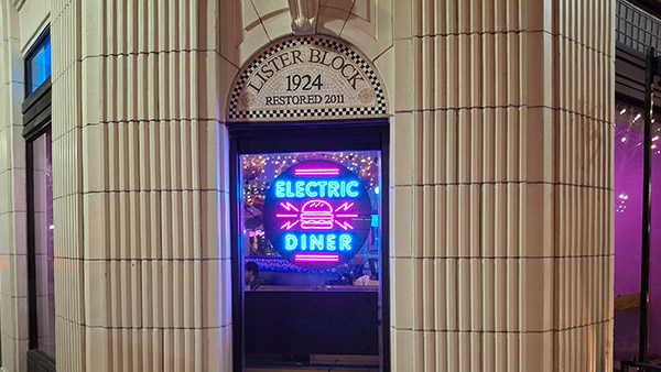 Electric Diner neon sign inside restaurant in downtown Hamilton Ontario near Sheraton Hamilton Hotel