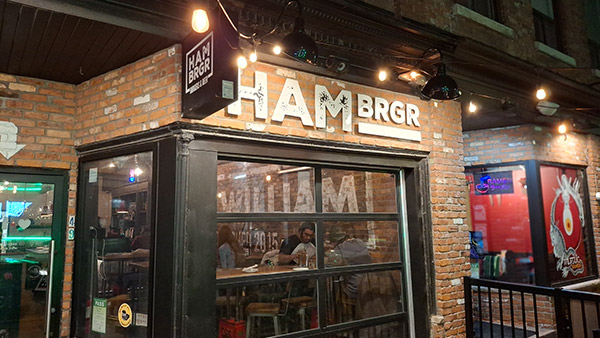 HAMBRGR restaurant exterior in downtown Hamilton Ontario near Sheraton Hamilton Hotel burger spot